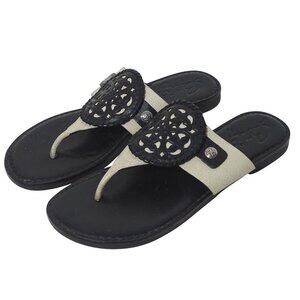 Brighton Alexa Leather Slip On Thong Sandals Black Cream Women Size 6.5 N